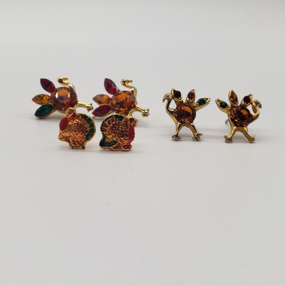 Thanksgiving Turkey Earrings Set of 3 pairs